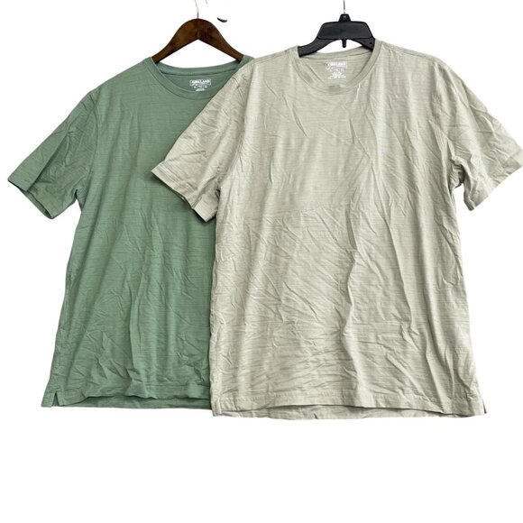 NWOT Kirkland Signature 2 Pack Men's XL Crew Neck T-Shirts Green & Beige - Picture 1 of 6